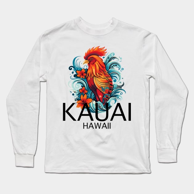 Kauai Hawaii - Rooster (with Black Lettering) Long Sleeve T-Shirt by VelvetRoom